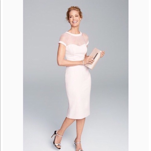 maggy london illusion neck crepe midi dress